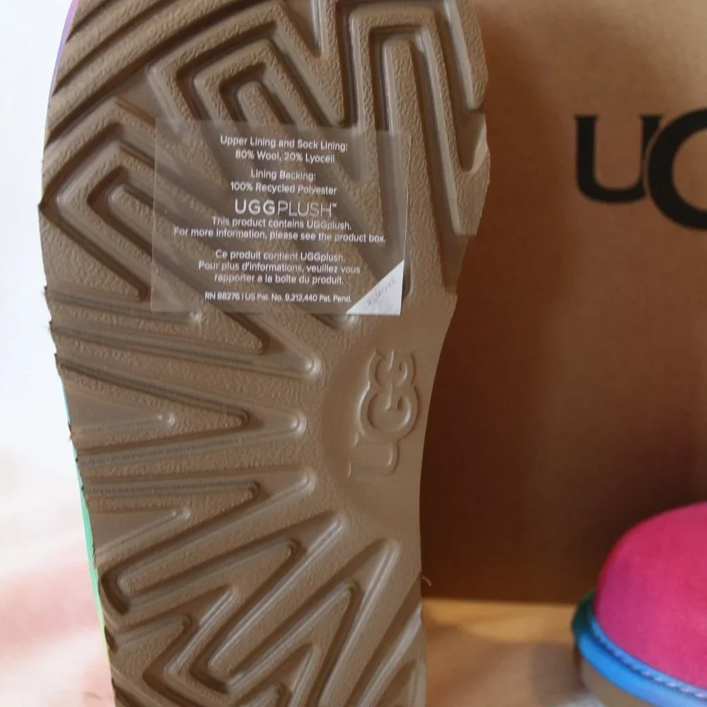 NIB UGG GIRL'S RAINBOW SUEDE SHEARLING BOOTS FUSCHIA PINK PURPLE‎